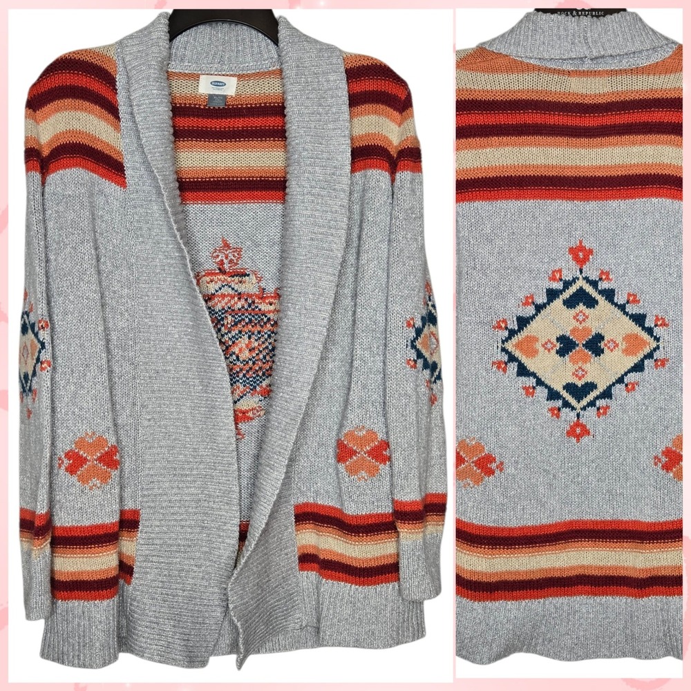 Old Navy Girls‎ XL 14 Gray southwestern Tribal Aztec Pattern Cardigan Sweater